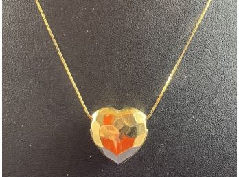 14K Yellow Gold Heart Necklace, Italy, 16'