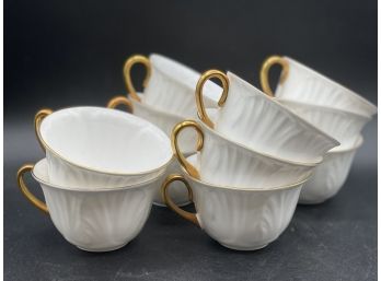 11 Tea Cups, Shelley Fine Bone China England Teacup White Fluted Gold Trim