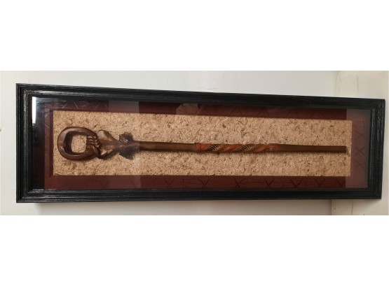 Tribal Carved Framed Carved Walking Stick In Shadow Box