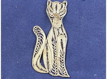 Sterling Silver Filigree Cat Tiger Pin Brooch
