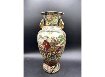 Asian Handpainted Vase With Gold Guilt, 12' Tall