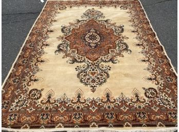 Lot 3: Wool Asian Patterned Offwhite Base With Rust Accents, 10'8' X7'10'Rug
