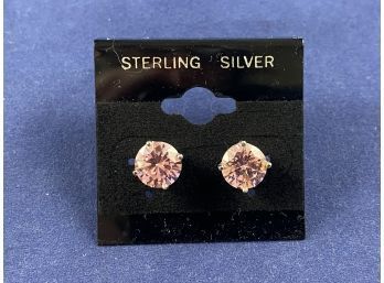 Sterling Silver Pink Stud Earrings