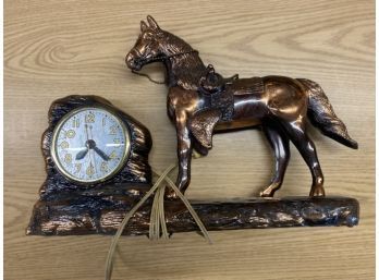 Antique Horse Mantle Clock , Plugs In!