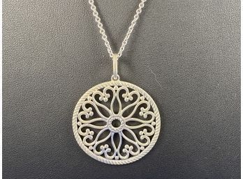 Sterling Silver Floral Circle Pendant And Chain, 20'