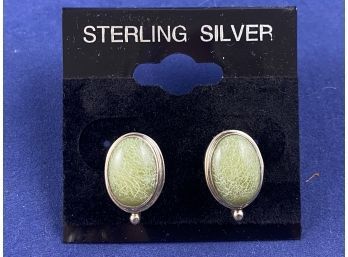 Sterling Silver With Green Cabachon Earrings