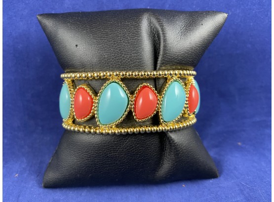 Lilly Pulitzer Gold Tone Turquoise & Coral Cuff Bracelet