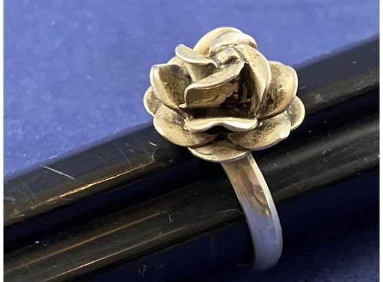 Sterling SIlver Flower Ring, Size 7.5 But Is Adjustable