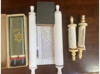 Lot Of 3 Judica Torrah Scrolls And Vintage Prayer Book/Torrah