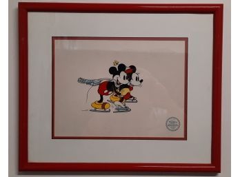 Framed Sericell Of Mickey Mouse And Minnie: The Skating Lesson