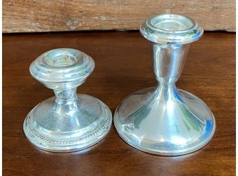 2 Weighted Mismatched Sterling Silver Candle Stick Holders