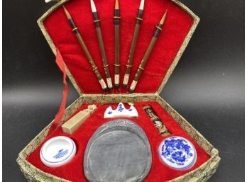 Chinese Calligraphy Set In Fabric Box