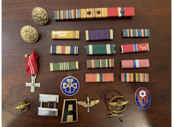 Vintage Military Pins, Bars Button And Misc.