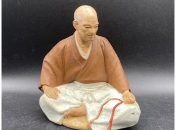 Old Asian Mudman Figurine Holding A Missing Fishing Poll