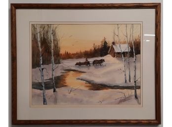 Original Watercolor By Florence MacDowell: Bringing In The Wood