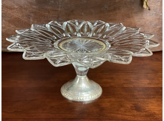Sterling Silver Weighted Cake Plate With Glass Top