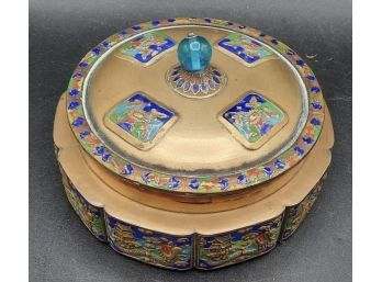 Antique Chinese  Relief Enameled Tea/Candy Box Repousse In Bronze