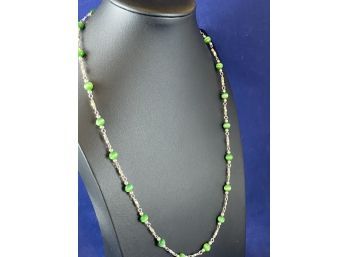 Sterling Silver And Green Tigers Eye Necklace, 22'