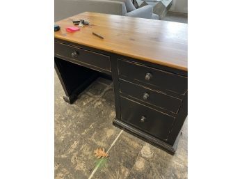 Large Wood Distressed Black Desk With Book Shelf - 3 Pieces