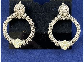 Barbara Bixby Sterling Silver Diamond Hoop Earrings With 18K Flower Accents