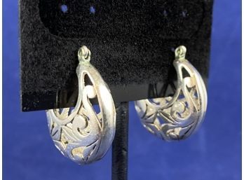 Sterling Silver Floral Flur De Les Hoop Earrings #2