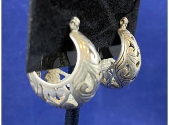 Sterling Silver Floral Hoop Earrings #1