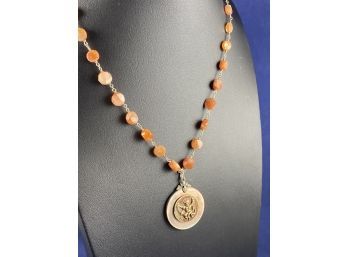 Sterling Silver & Sunstone? Faceted Necklace With Abalone Disk Pendant