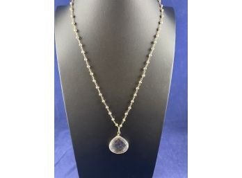 Sterling Silver Necklace With Faceted Crystal Pendant, 28'