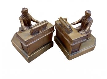 Vintage/Antique Pair Of  Bookends Of Beethoven Playing The Piano In Brass