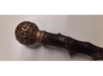 Irish (?) Blackthorn Walking  Stick With Brass Knob Handle