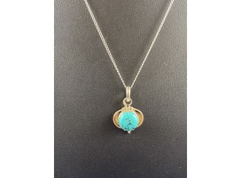 Sterling Silver Chain & Turquoise Pendant , 16'