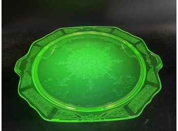 Footed Uranium Glass Tray With Handles