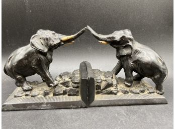 Vintage Cast Metal Elephant Pair Of Bookends - Signed LVA 1922