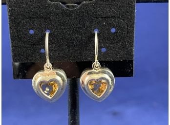 Sterling Silver Heart Citrine Earrings