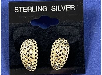 Gold Over Sterling Silver Diamond Cut Earrings