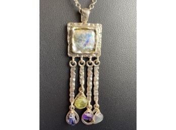 Ascopa Jewelry Sterling SIlver Necklace With Roman Glass And Semiprecious Stones, 16'