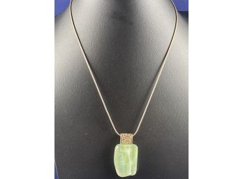 Sterling Silver Chain & Green Dichroic Glass Pendant , 16'