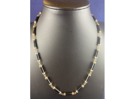 Sterling Silver And Black Onyx Station Necklace, 18'