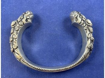 Sterling Tone Ornate Dagon Cuff Bracelt