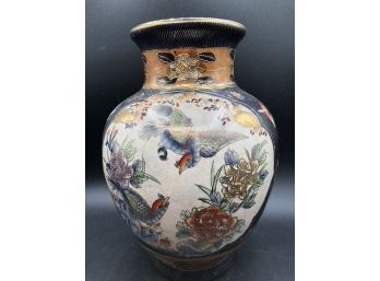 Large Asian Vase With Birds, Flowers And Guilded In Gold