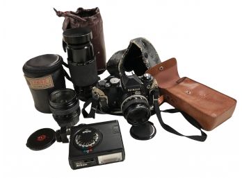 NIKON CAMERA KIT: Nikon FE Camera, Two Additional Lenses And Speedlight Flash