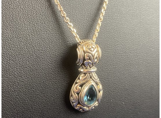 Sterling Silver Necklace With Sterling Topaz Pendant, 20'
