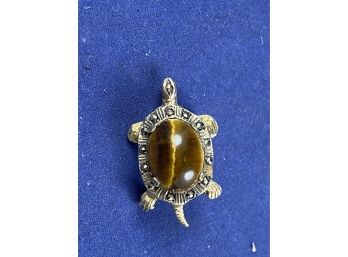 Sterling Silver Tigers Eye Turtle Pin, Brooch