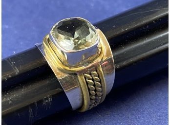 Sterling Silver & Praisolite? Ring, Size 8