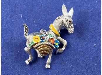 Sterling Silver Alice Caviness Signed Sterling & Marcisite Enamel Donkey Pin, Brooch, Germany