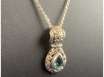Sterling Silver Necklace With Sterling Topaz Pendant, 20'