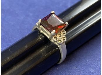Sterling Silver Garnet & Marcisite Ring, Size 8.5