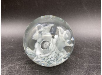 Clear And White Paperweight, 1989, Signed