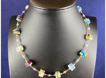 Sterling Silver & Murano Glass Bead Necklace, 16-18'
