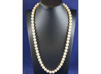 White Pearl Hand Knotted Necklace, 24' 14K Gold Clasp - Needs Repair